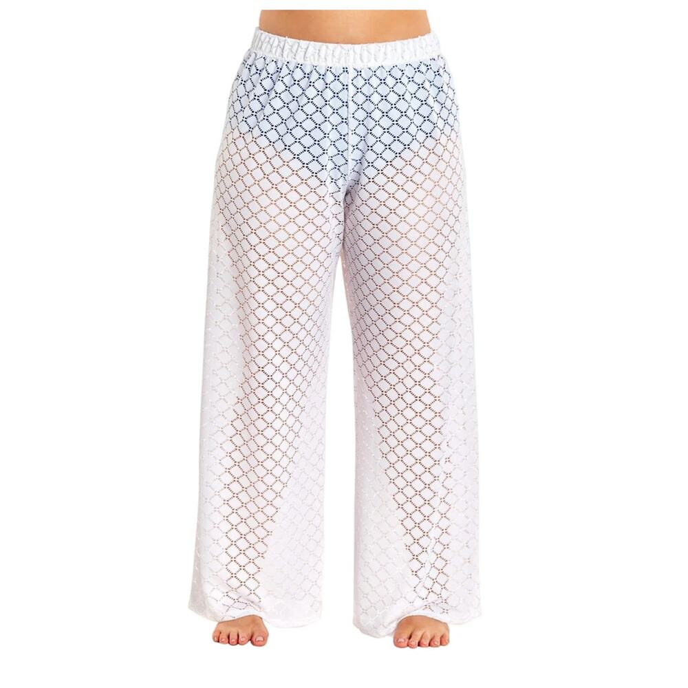 Always For Me Plus Size Lattice Beach Swim Cover Up Lounge Pant White 3X 3XL
